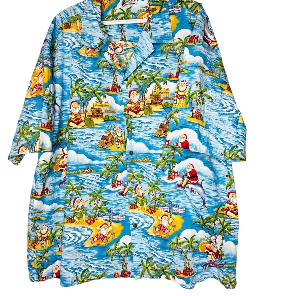 Aloha Republic‎ Mens Fun Santa Hawaiian Shirt 3X Button Down Short Sleeve Unique